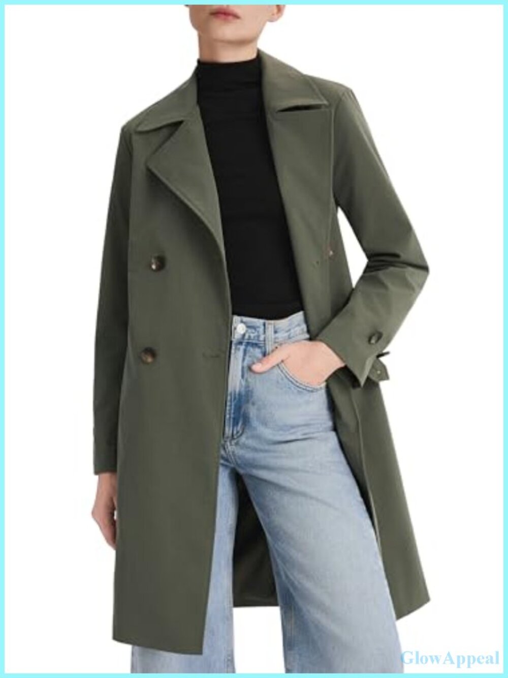 Double Breasted Trench Coat Long Windbreaker Lapel Collar Belted Water Repellent